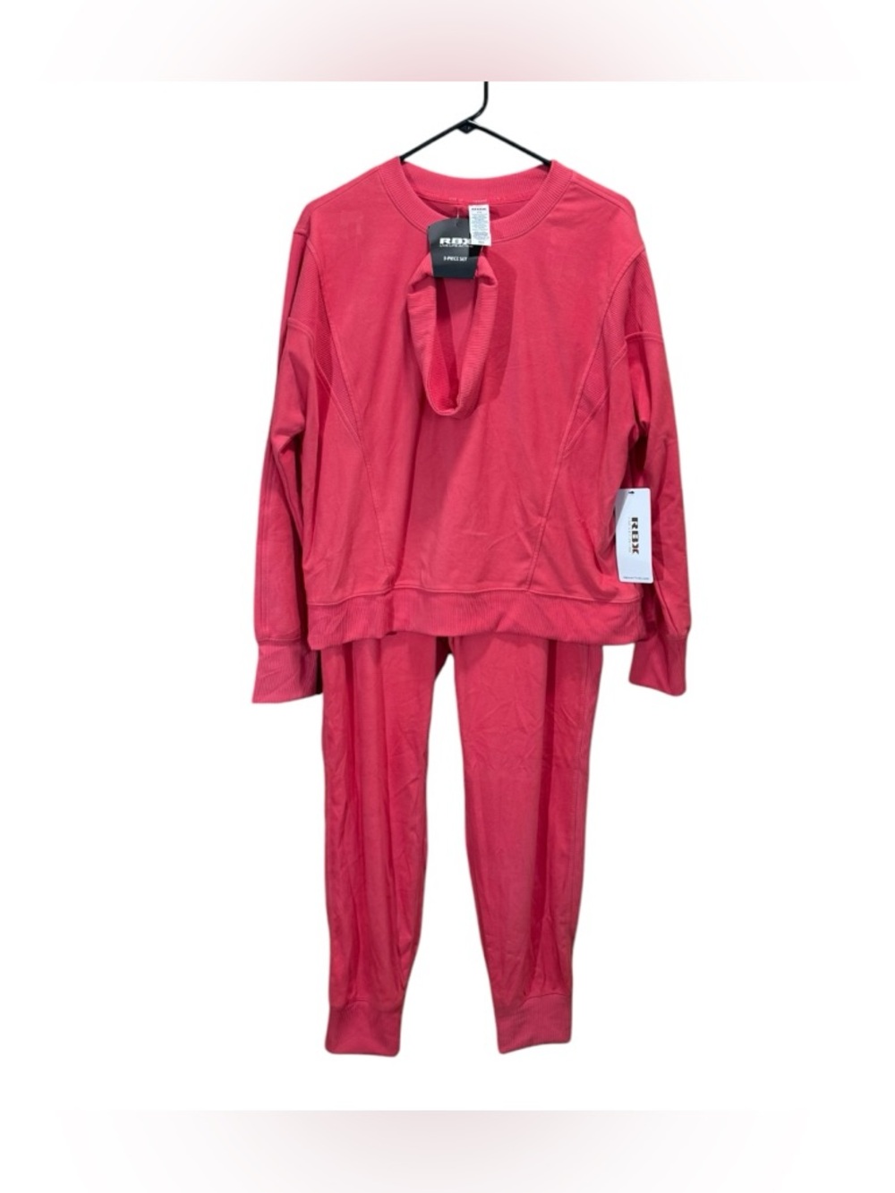 RBX 3 Piece Lounge Set Pink Large Crewneck Jogger Headband NWT Athleisure Set